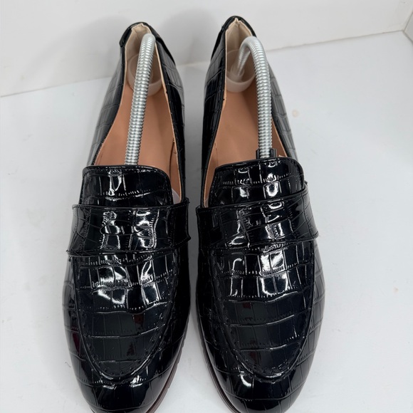 Women Black Croc Embossed Loafers Slip-On Dress Shoes Size 43 (12) Classic Look - Picture 5 of 13